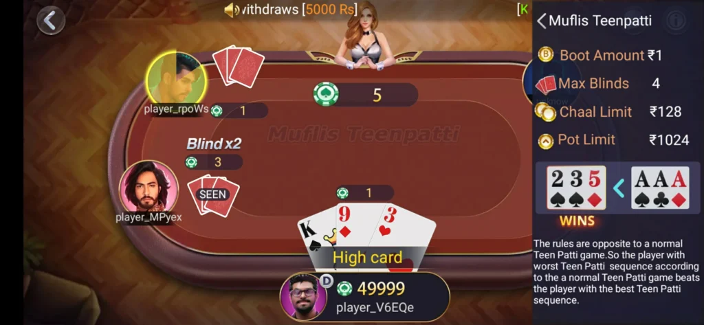 Rules of the Muflis Teen Patti Game